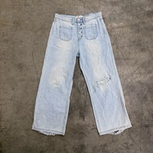 Banjara wide leg relaxed distressed light wash jeans